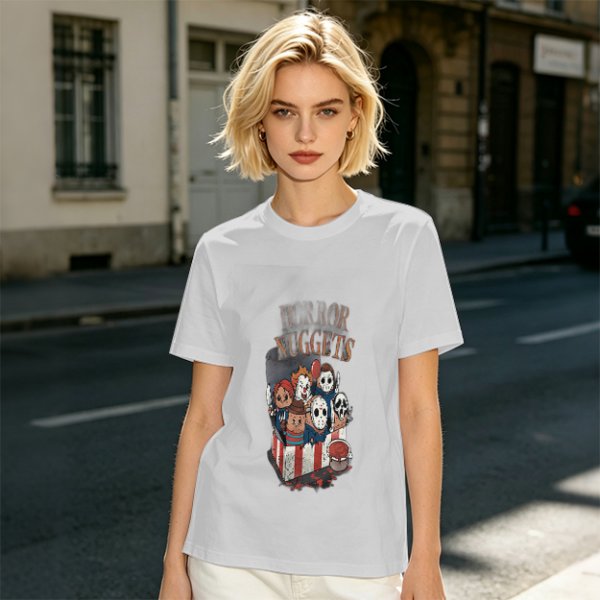 Olive T-Shirt With Horror Movie Character Nuggets Graphic Print