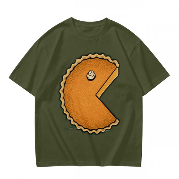 Olive T-Shirt With Pac-Man Style Pumpkin Pie Graphic