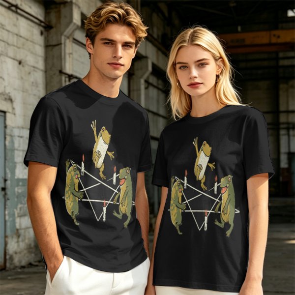 Olive T-Shirt With Frog Pentagram Ritual Graphic Print