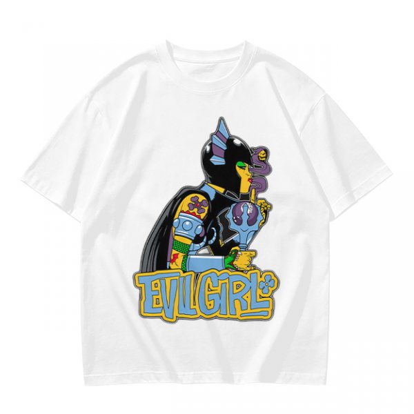 Olive T-shirt with Evil Girl Graphic Print