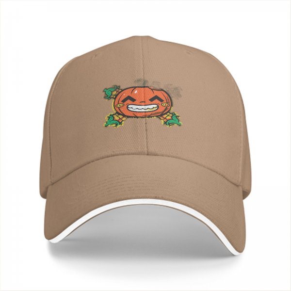 Black Baseball Cap with Grinning Pumpkin Crossbones Halloween Graphic