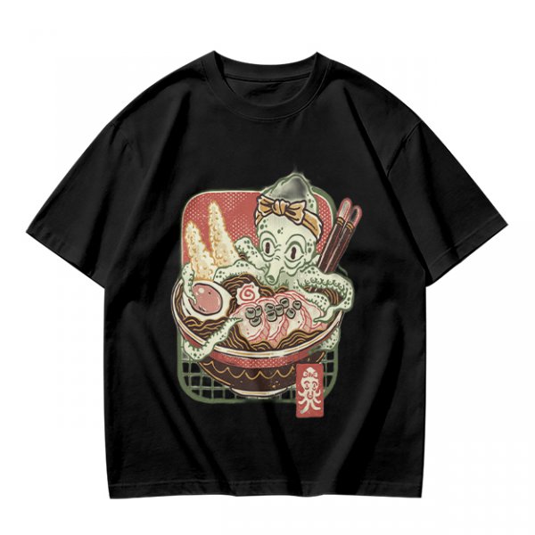 Olive T-Shirt With Octopus Chef In Ramen Bowl Graphic