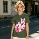 Olive green t-shirt with Kitty Cat graphic print