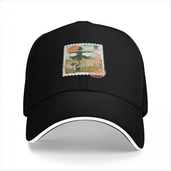 Black Baseball Cap with Howl's Moving Castle Scarecrow Stamp Art