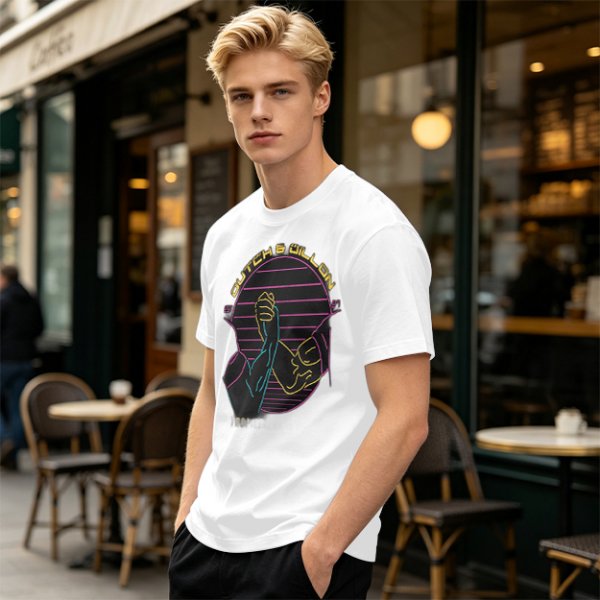 Olive T-Shirt With Dutch & Dillon Arm Wrestling Neon Graphic