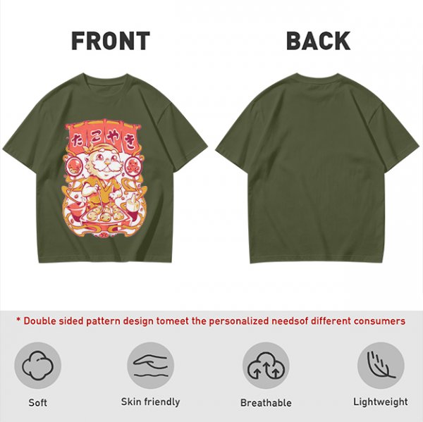 Olive T-Shirt with Cute Takoyaki Chef Graphic Print