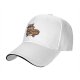Black baseball cap with raccoon holding fast food trash sign