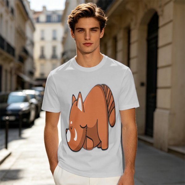 Olive Green T-Shirt With Cute Sleeping Red Panda Graphic