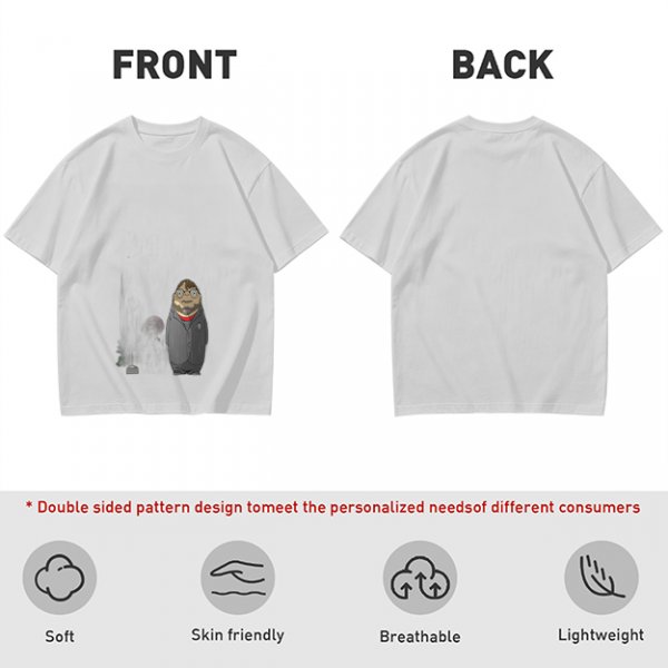 Olive Green T-Shirt With Chibi Bearded Man In Suit Graphic