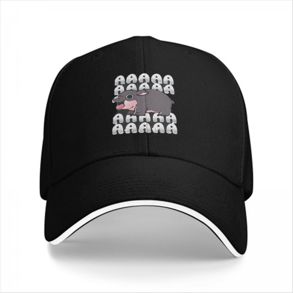 Black baseball cap with cute hippo screaming AHHH graphic