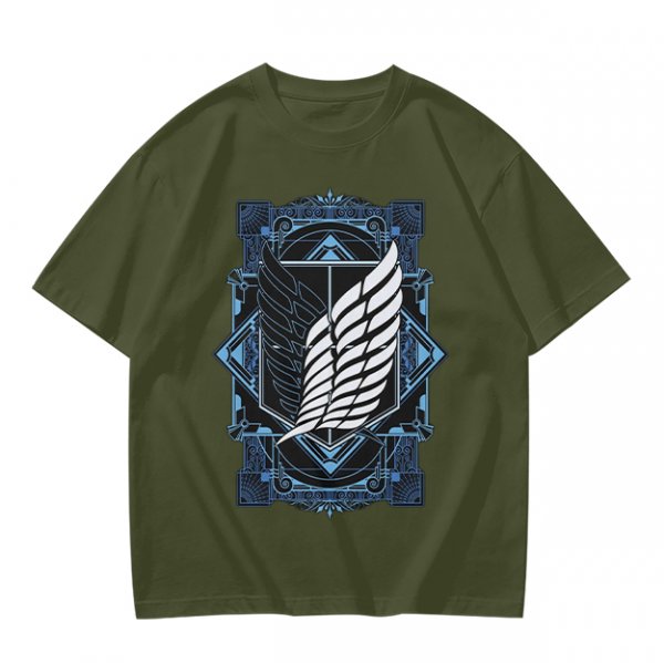 Olive T-Shirt With Attack on Titan Survey Corps Wings Print