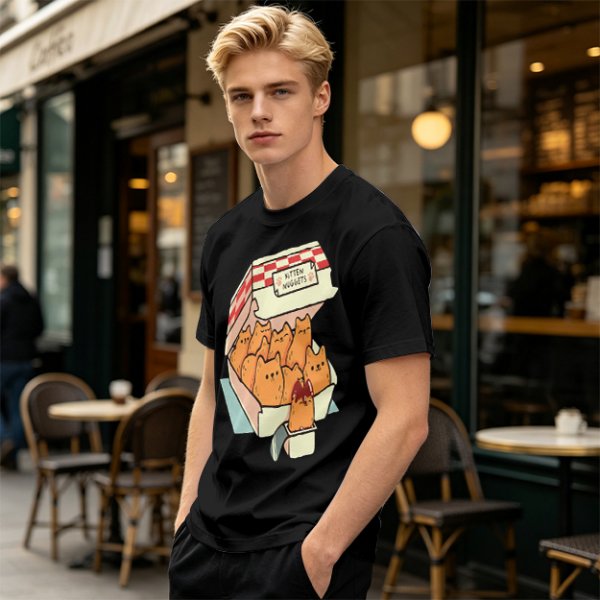 Olive T-Shirt With Kitten Nuggets Fried Chicken Box Graphic