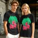 Olive T-Shirt With Cartoon Anthropomorphic Apples In Forest Print