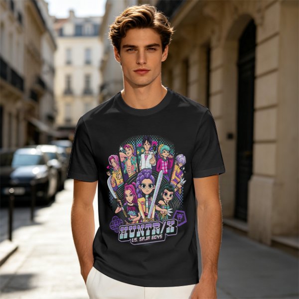 Olive Graphic Tee with Anime Character Group Print