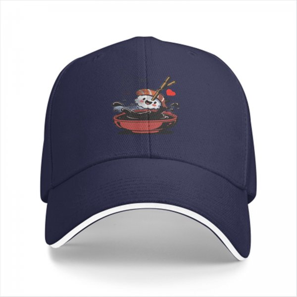 Black Baseball Cap With Cute Sushi In Soy Sauce Bowl Graphic