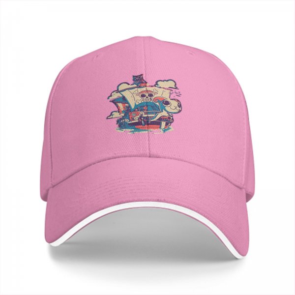 Black Baseball Cap With Anime Pirate Ship Graphic