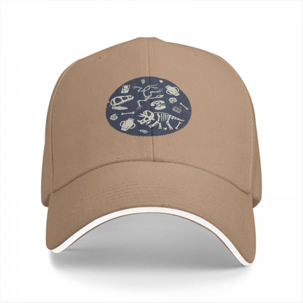Black Baseball Cap With Dinosaur Fossil Archaeological Print
