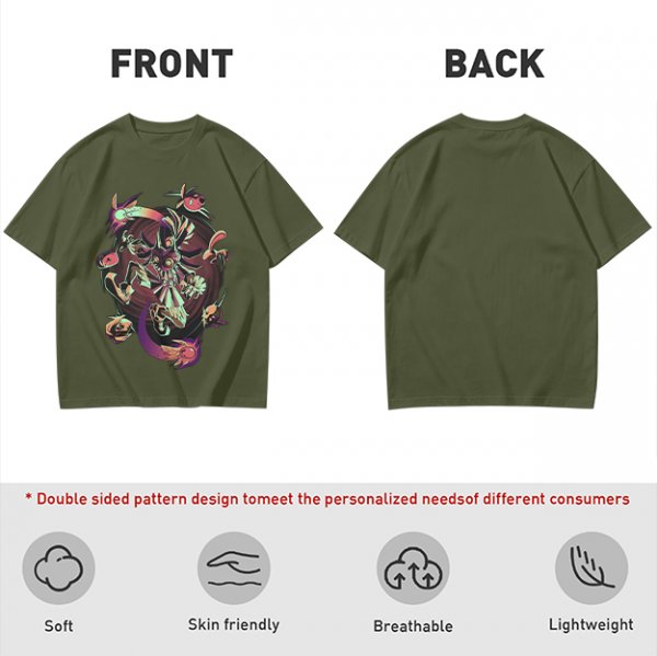 Olive Graphic Tee With Surreal Fantasy Creature Art Print