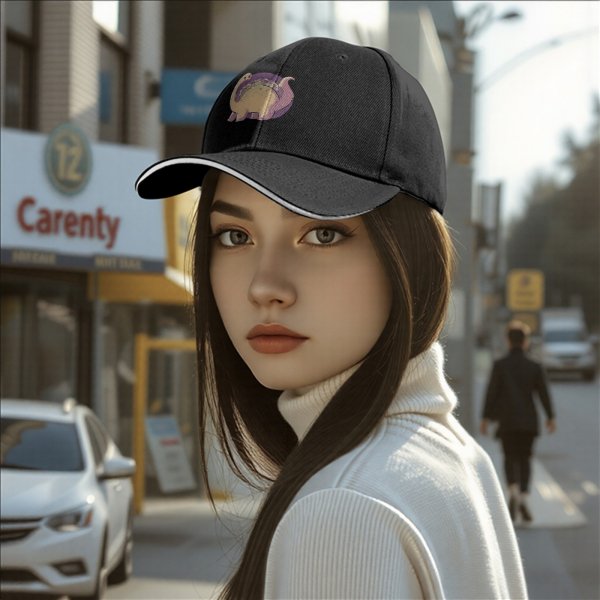 Black Baseball Cap With Cute Taco Dinosaur Graphic Print