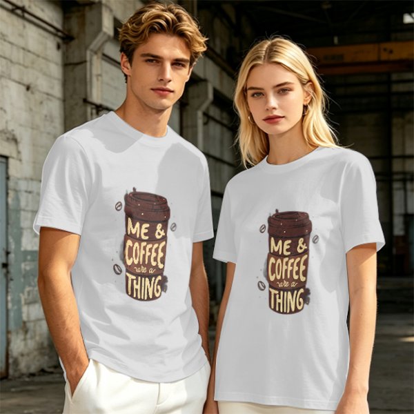 Olive Green Graphic T-Shirt with Me & Coffee We're a Thing Print