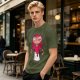 Olive Green T-Shirt With Creepy Cartoon Girl Print