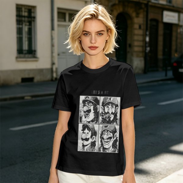 Olive T-Shirt with Retro Mario Brother Character Grid Art