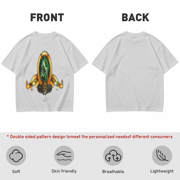 Olive Green T-Shirt With Ornate Golden Frame And Green Wolf Head Print