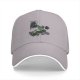 Black baseball cap with a green frog bench pressing weight design