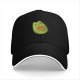 Black baseball cap with cute green cat holding orange yarn ball