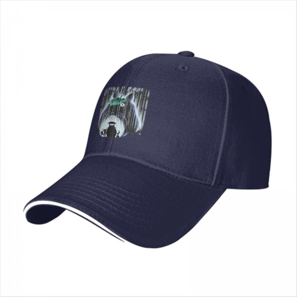 Black baseball cap with Totoro rainy forest graphic print