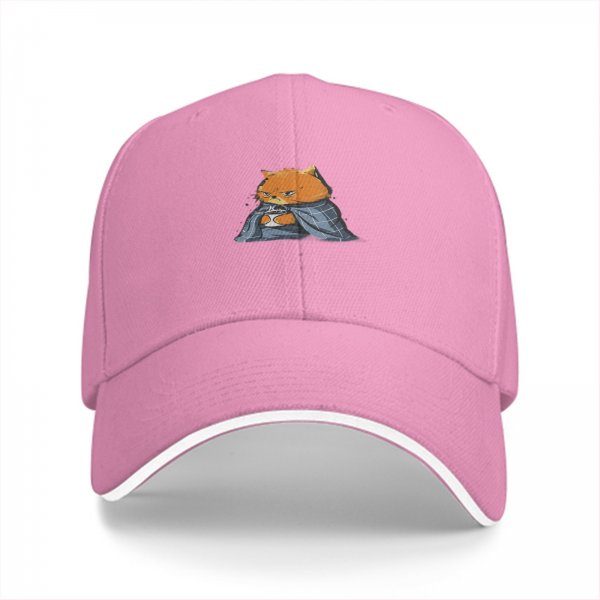 Black Baseball Cap With Grumpy Orange Cat Holding Mug Under Blanket Print