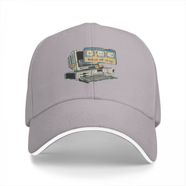 Black baseball cap with retro computer 'just another kind of day' print