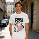 Olive green t-shirt with 'SUPER MOO' and cartoon cow graphic
