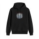 Black hoodie with sleeping monster graphic and text design