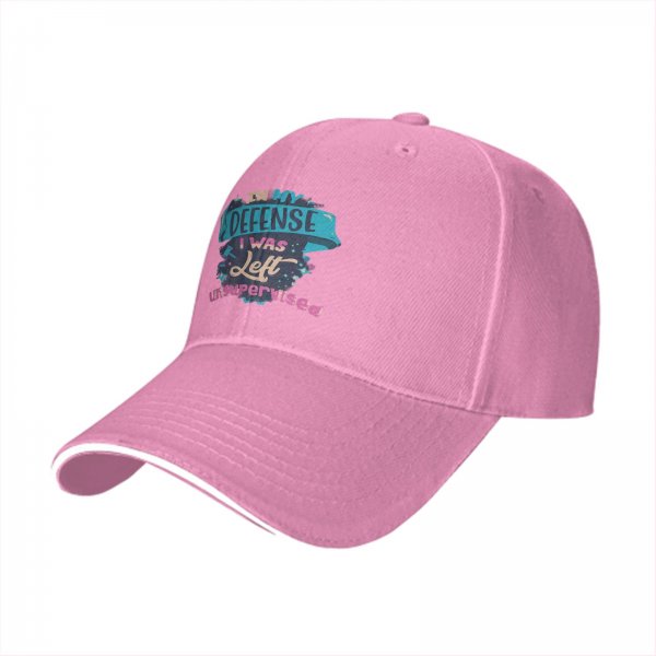 Black baseball cap with 'In My Defense I Was Left Unsupervised' print