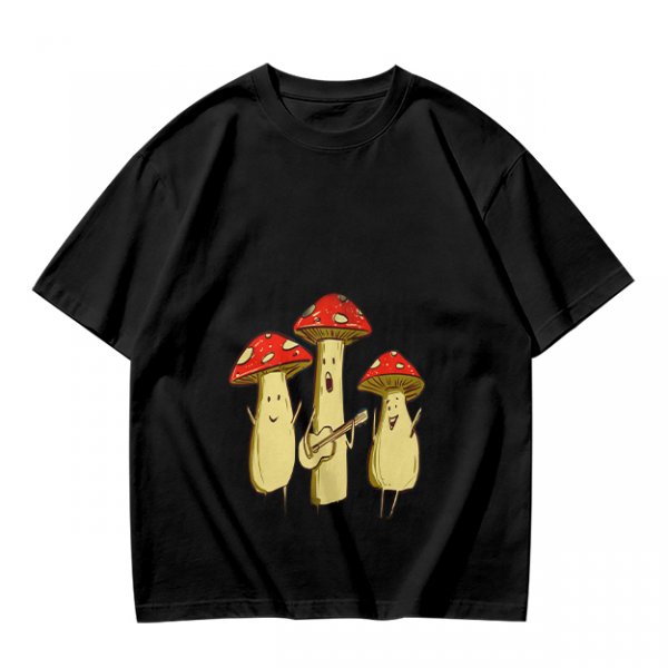 Olive T-Shirt with Singing Mushroom Band Graphic