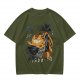 Olive T-shirt with giant cat bus monster and vintage planes graphic