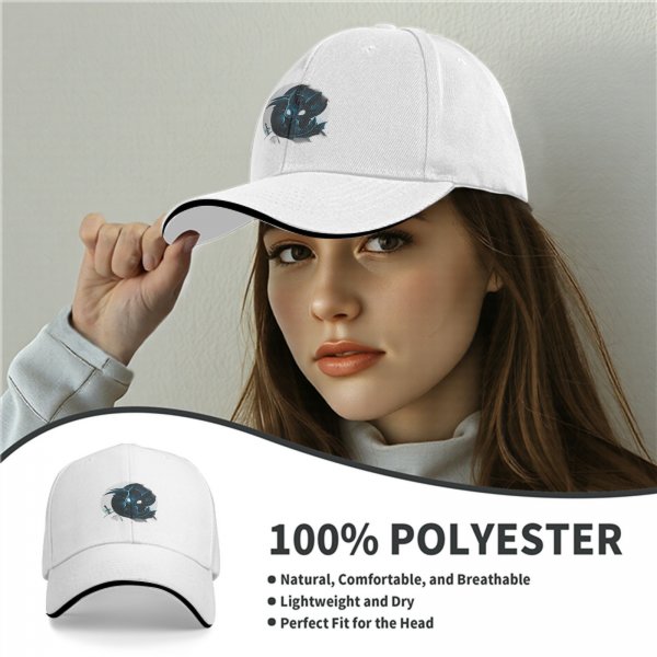 Black Baseball Cap With Glowing Blue Dragon And Sword Print