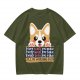 Olive t-shirt with corgi graphic and 'I'll Be Watching You' snack quote