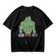 Oversized Army Green T-Shirt With Muscular Frog Lifting Dumbbells Print