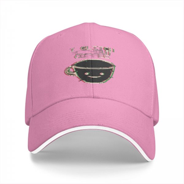 Black baseball cap with glitch coffee cup and 'I Glitch About Coffee' text