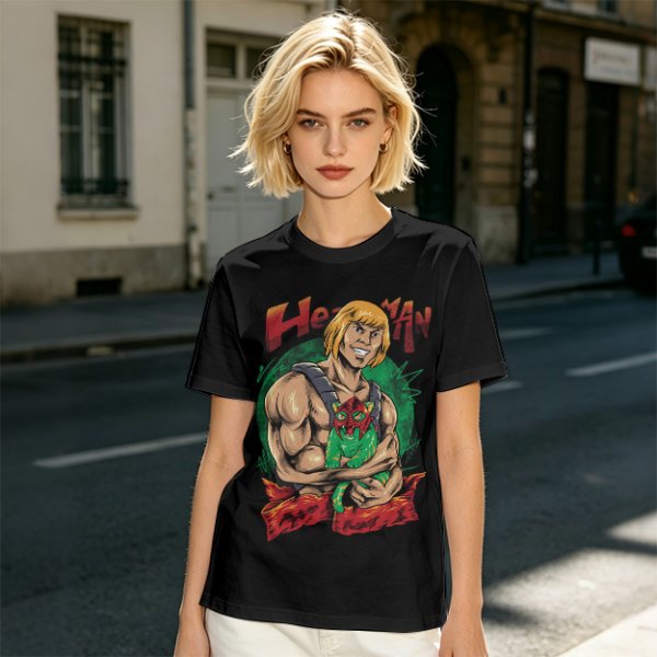 Olive T-shirt with He-Man and Battle Cat Graphic Print
