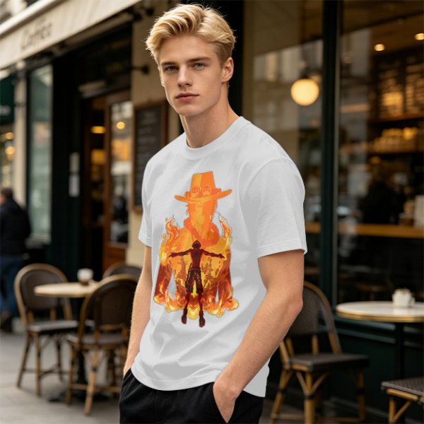 One Piece Ace Fire Silhouette Graphic T-Shirt