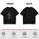 Olive t-shirt with skeleton running from starry coffin graphic