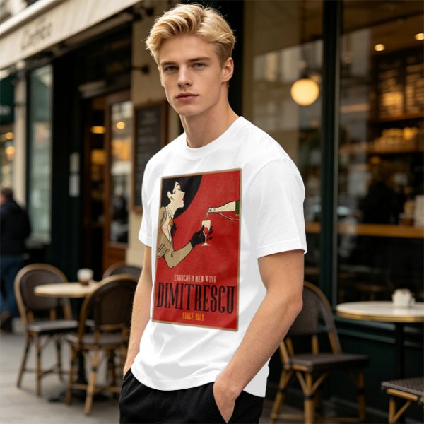 Olive t-shirt with vintage Dimitrescu red wine graphic print