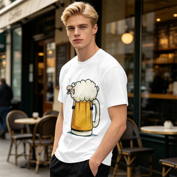 Olive Green T-Shirt With Funny Sheep Beer Mug Graphic
