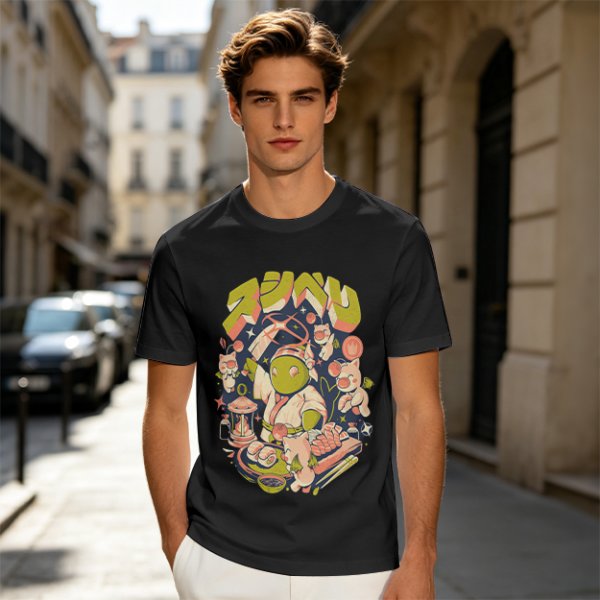 Olive T-Shirt With Final Fantasy Tonberry Moogle Sushi Art Print