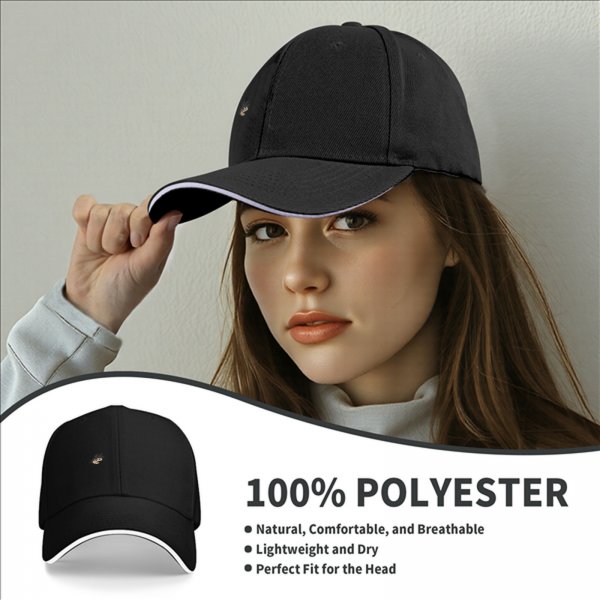 Black Baseball Cap With Small Anime Character Embroidery