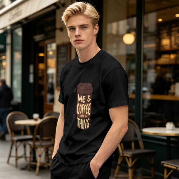 Olive Green Graphic T-Shirt with Me & Coffee We're a Thing Print