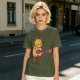 Olive T-shirt with Cute Orange Cat Playing Guitar Graphic